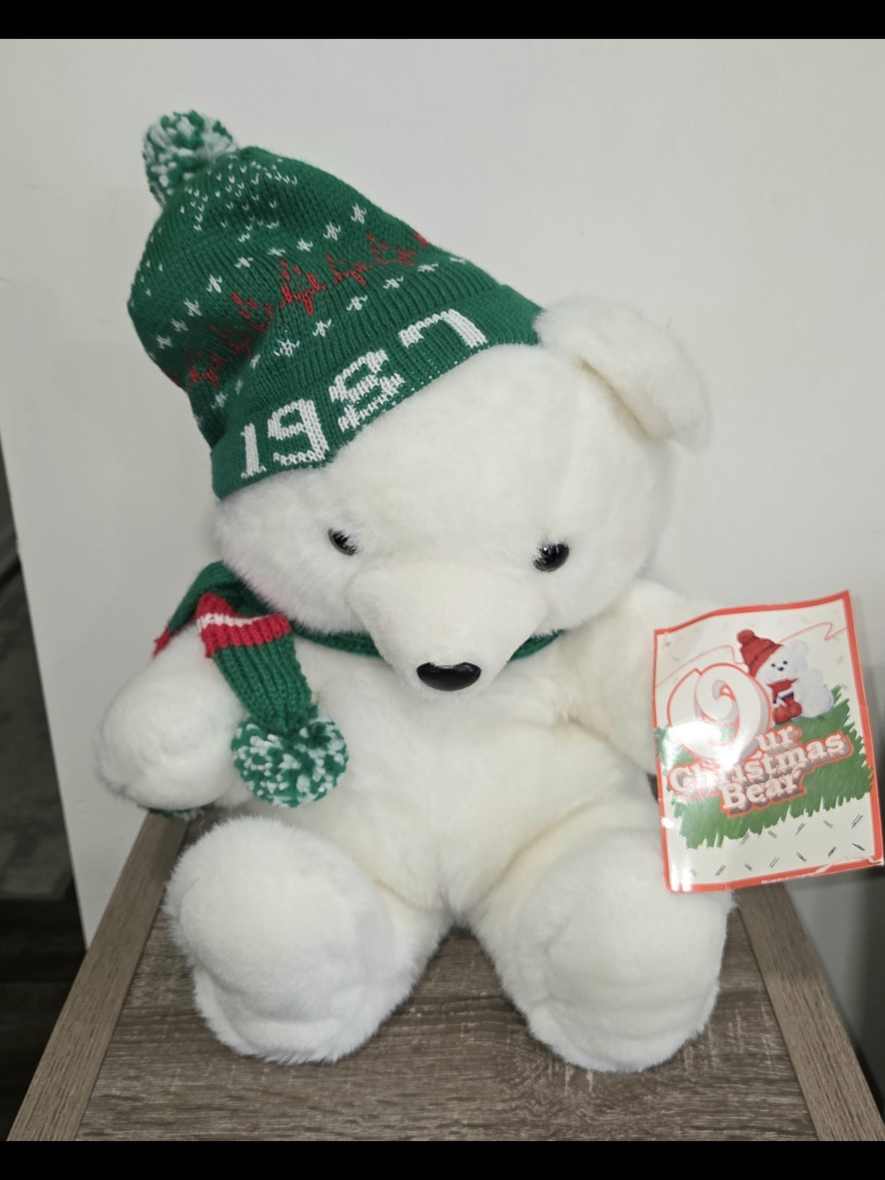 Vintage 1987 Kmart Our Christmas Teddy Bear Plush Toy Green Sweater Dan Dee 19"